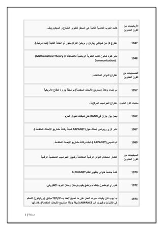 ‫طفحح‬|7
1947.(
1948
(Mathematical Theory of
Communication).
.
1957
.
1962RAND.
1967ARPANET (.(
1969( ARPANET).
1970ALOHANET
1972.
1973TCP/IP
ARPANET
 