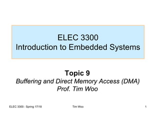 ELEC 3300 : Spring 17/18 Tim Woo 1
ELEC 3300
Introduction to Embedded Systems
Topic 9
Buffering and Direct Memory Access (DMA)
Prof. Tim Woo
 