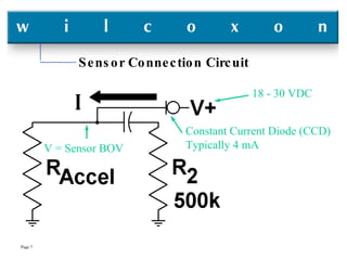 Sensor Connection Circuit V = Sensor BOV Constant Current Diode (CCD) Typically 4 mA 18 - 30 VDC 