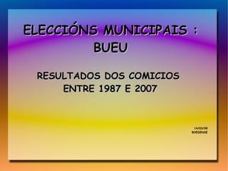 ELECCIÓNS MUNICIPAIS : BUEU RESULTADOS DOS COMICIOS  ENTRE 1987 E 2007 14/03/09 BOEDENSE 