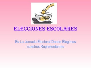 ElEccionEs EscolarEs

Es La Jornada Electoral Donde Elegimos
       nuestros Representantes
 