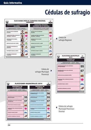 Elecciones Regionales y Municipales 2014 
27 
para las ERM 2014 
Cédula electrónica 
Regional para la 
Segunda Vuelta 
 
