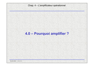 3
ELEC283 - 2003/04
4.0 – Pourquoi amplifier ?
Chap. 4 – L'amplificateur opérationnel
 