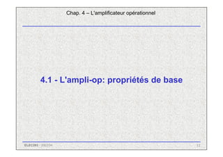 12
ELEC283 - 2003/04
4.1 - L'ampli-op: propriétés de base
Chap. 4 – L'amplificateur opérationnel
 