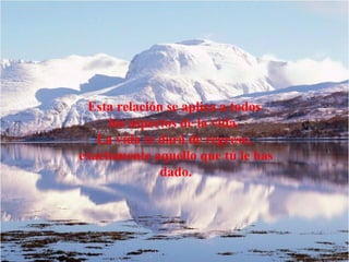 Esta relación se aplica a todos
     los aspectos de la vida.
   La vida te dará de regreso,
exactamente aquello que tú le has
              dado.
 