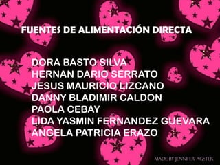 FUENTES DE ALIMENTACIÓN DIRECTA DORA BASTO SILVA HERNAN DARIO SERRATO JESUS MAURICIO LIZCANO DANNY BLADIMIR CALDON  PAOLA CEBAY LIDA YASMIN FERNANDEZ GUEVARA  ANGELA PATRICIA ERAZO 