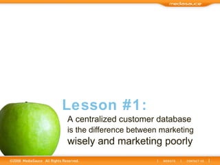 A centralized customer database   is the difference between marketing   wisely and marketing poorly Lesson #1: 