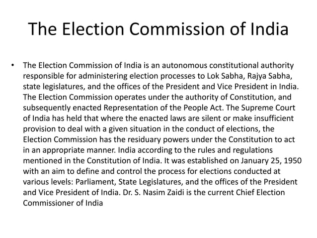 Election comission of india | PPTX | Civic affairs | Politics