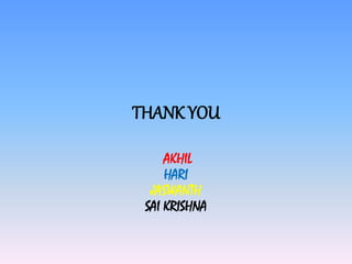 THANK YOU
AKHIL
HARI
JASWANTH
SAI KRISHNA
 