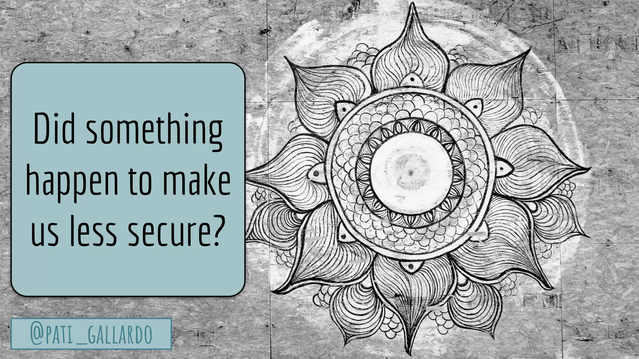 TurtleSec
@pati_gallardo@pati_gallardo
Did something
happen to make
us less secure?
 