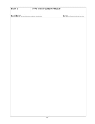 27
Block 2 Write activity completed today
Facilitator………………………………… Date:…………………………
 
