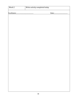 35
Block 2 Write activity completed today
Facilitator………………………………… Date:…………………………
 