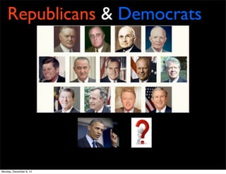Republicans & Democrats 
Monday, December 8, 14 
 