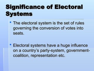 Electoral Systems and assessing ranking democracies | PPT