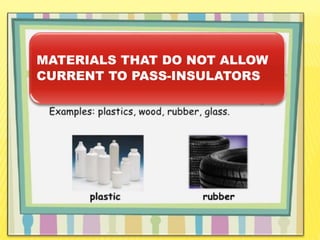 MATERIALS THAT DO NOT ALLOW
CURRENT TO PASS-INSULATORS
 