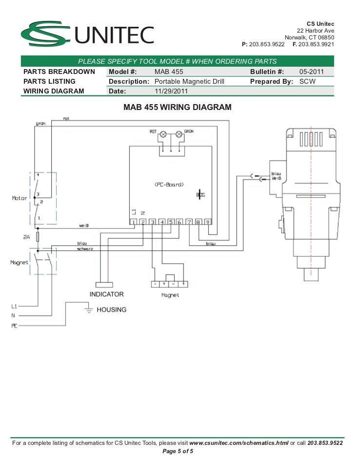 Cs Unitec Electric Magnetic Drills Schematic Mab 455