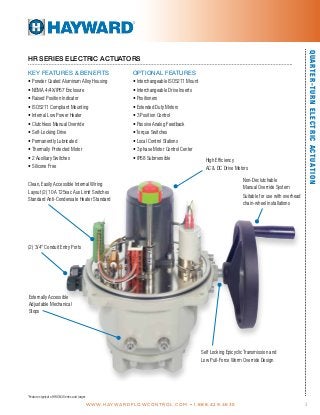 W W W. H AY WA R D F LOWC O N T R O L .C O M • 1 . 8 8 8 . 4 2 9 . 4 6 3 5 3
QUARTER-TURNELECTRICACTUATION
KEY FEATURES & ...