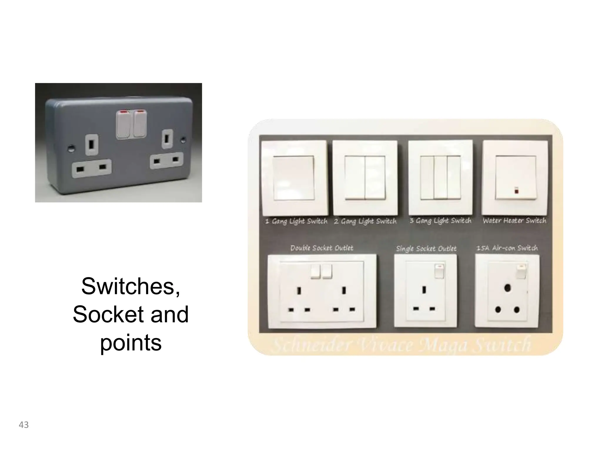 43
Switches,
Socket and
points
 