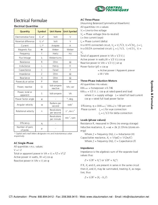 Electrical formulas