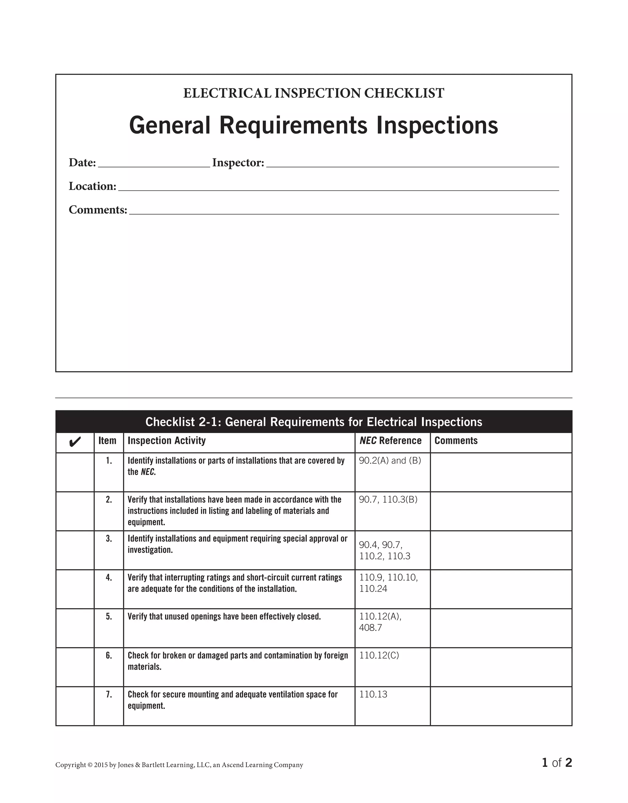 Electrical Inspection Schedule.pdf Electrical inspection-checklists | PDF