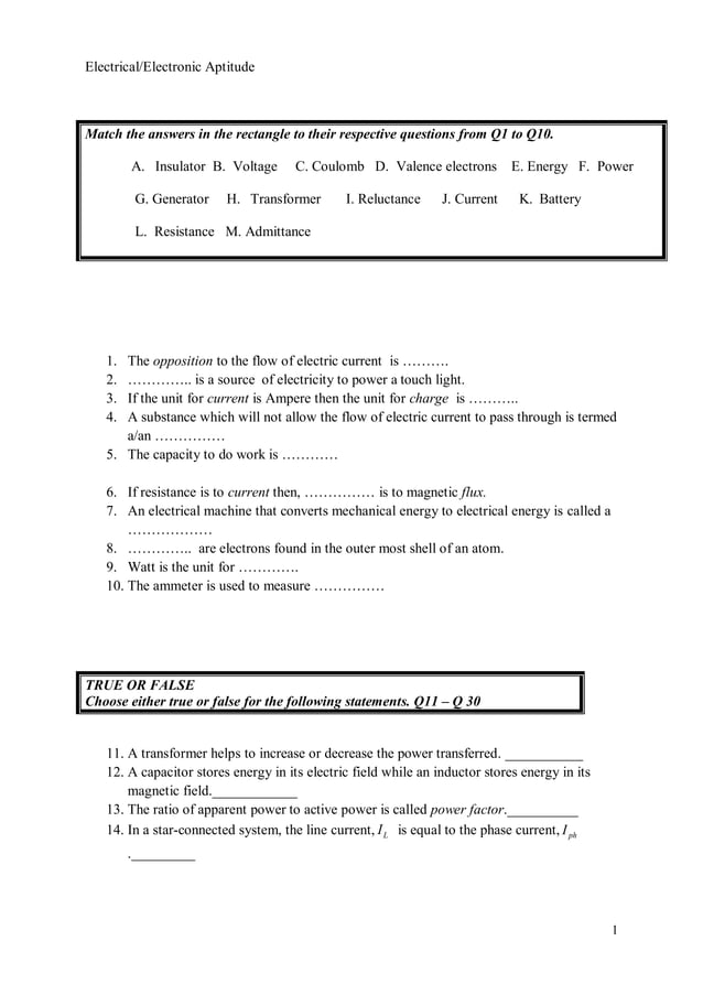 Electrical aptitude test PDF