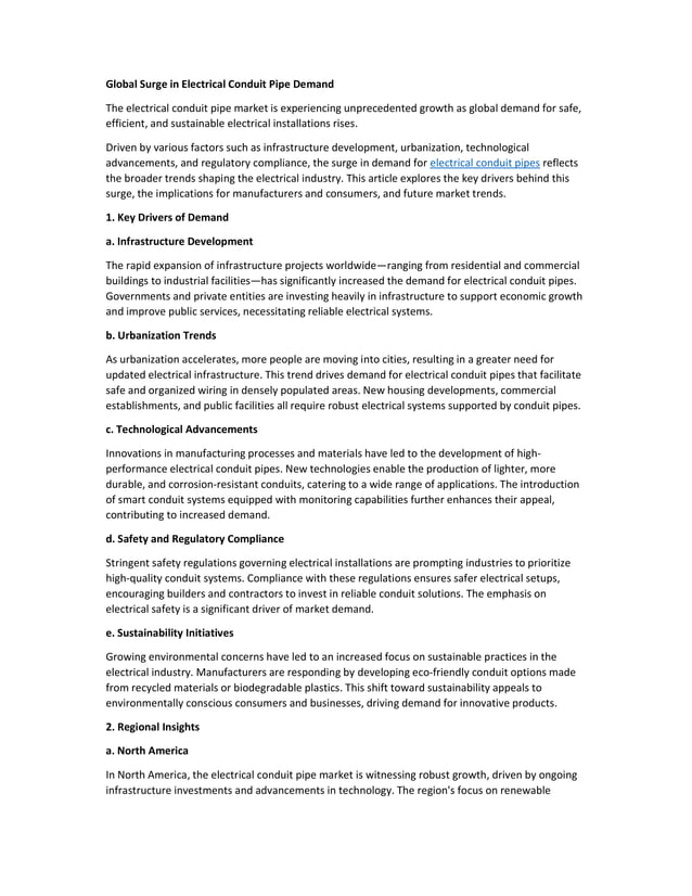 Global Surge in Electrical Conduit Pipe Demand PDF