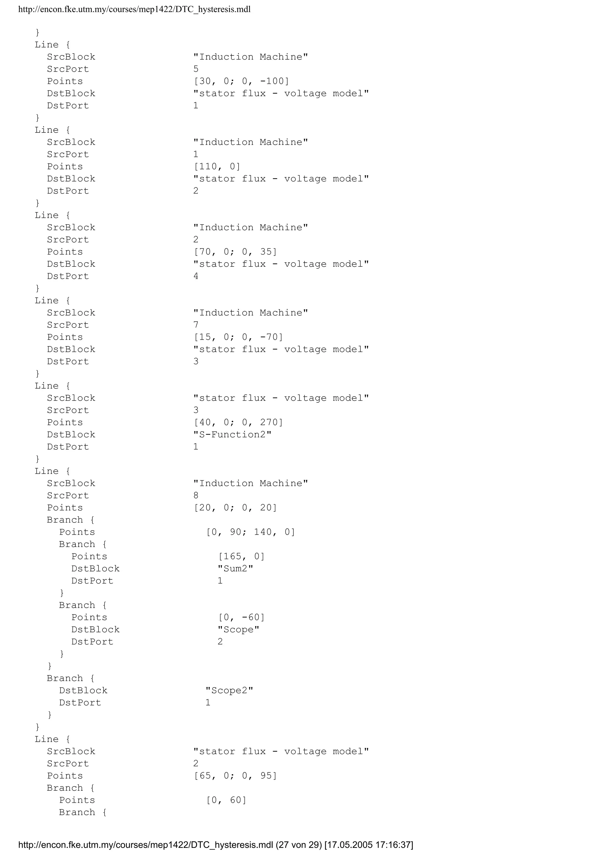 http://encon.fke.utm.my/courses/mep1422/DTC_hysteresis.mdl
Position [185, 58, 215, 82]
Orientation left
OnSwitchValue Th/2
OffSwitchValue 0
}
Block {
BlockType Relay
Name Relay1
Position [185, 123, 215, 147]
Orientation left
OnSwitchValue 0
OffSwitchValue -Th/2
OnOutputValue 0
OffOutputValue -1
}
Block {
BlockType Sum
Name Sum3
Ports [2, 1]
Position [55, 105, 75, 125]
Orientation left
}
Block {
BlockType Outport
Name out_1
Position [15, 105, 35, 125]
Orientation left
InitialOutput 0
}
Line {
SrcBlock Sum3
SrcPort 1
DstBlock out_1
DstPort 1
}
Line {
SrcBlock Relay1
SrcPort 1
Points [-75, 0]
DstBlock Sum3
DstPort 2
}
Line {
SrcBlock Relay
SrcPort 1
Points [-65, 0]
DstBlock Sum3
DstPort 1
}
Line {
SrcBlock in_1
SrcPort 1
Points [-20, 0]
Branch {
Points [0, 30]
DstBlock Relay1
DstPort 1
}
Branch {
Points [-5, 0]
DstBlock Relay
DstPort 1
}
}
}
http://encon.fke.utm.my/courses/mep1422/DTC_hysteresis.mdl (26 von 29) [17.05.2005 17:16:37]
 