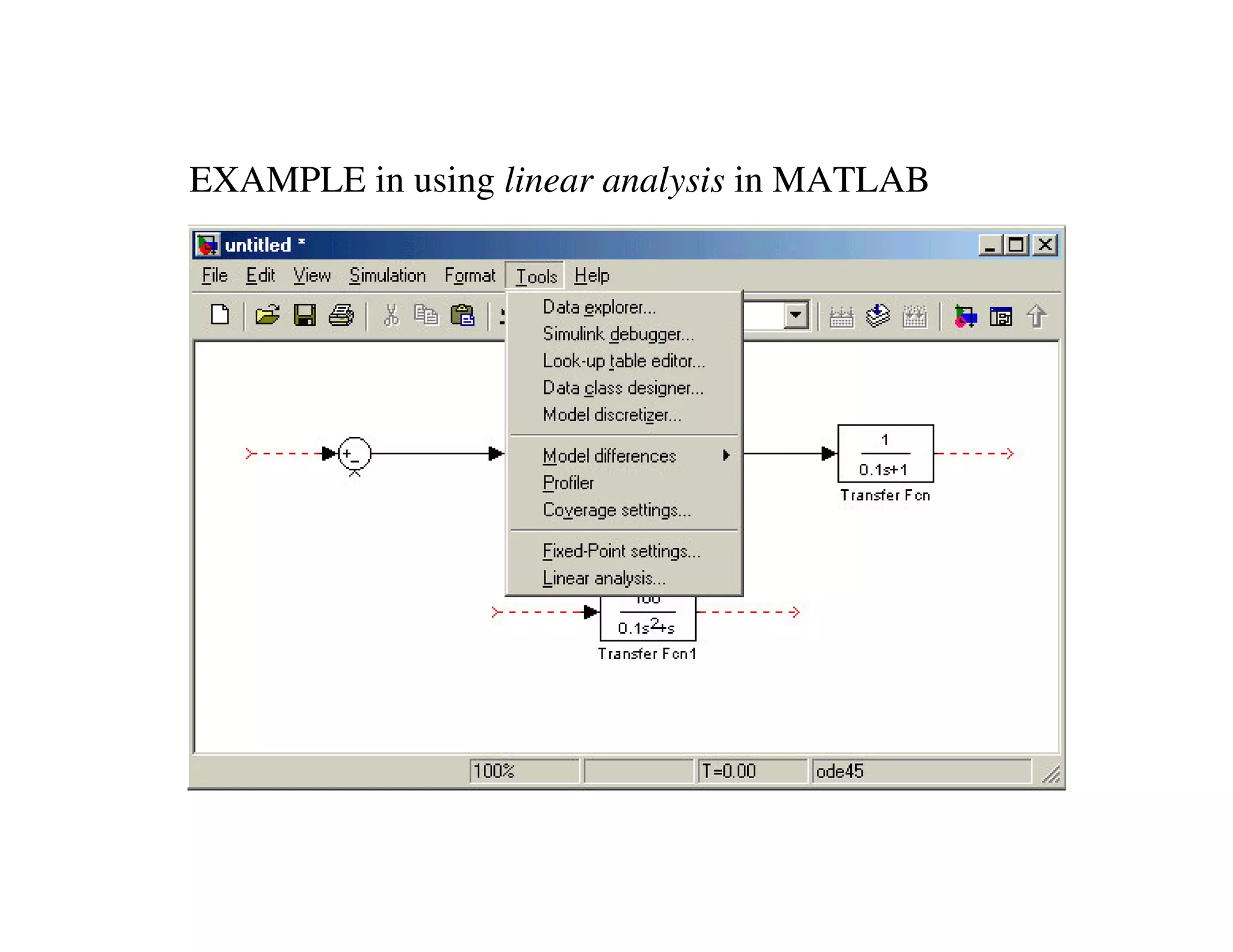 EXAMPLE in using linear analysis in MATLAB
 