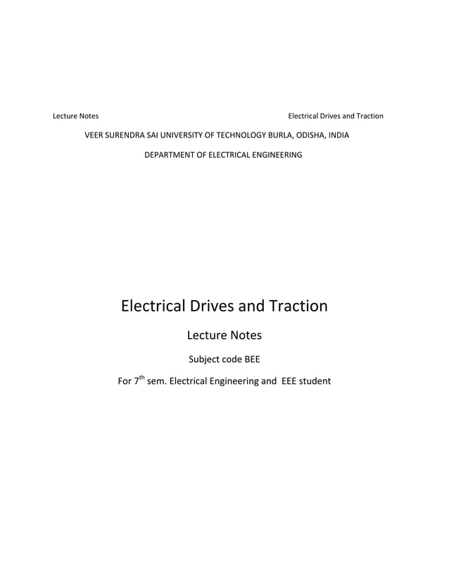 Electrical Drives and Traction Lecture Notes PDF