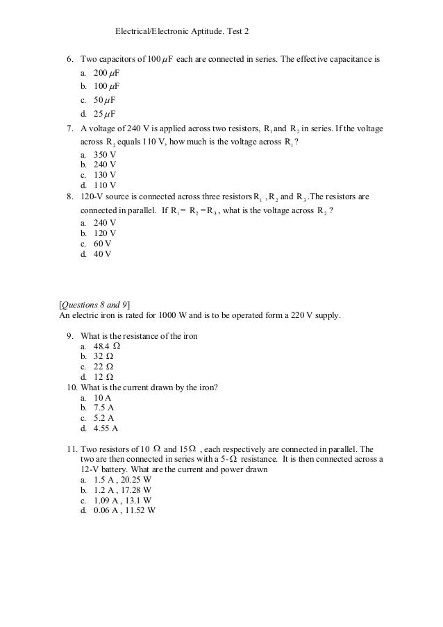 Electrical Aptitude Test Questions And Answers