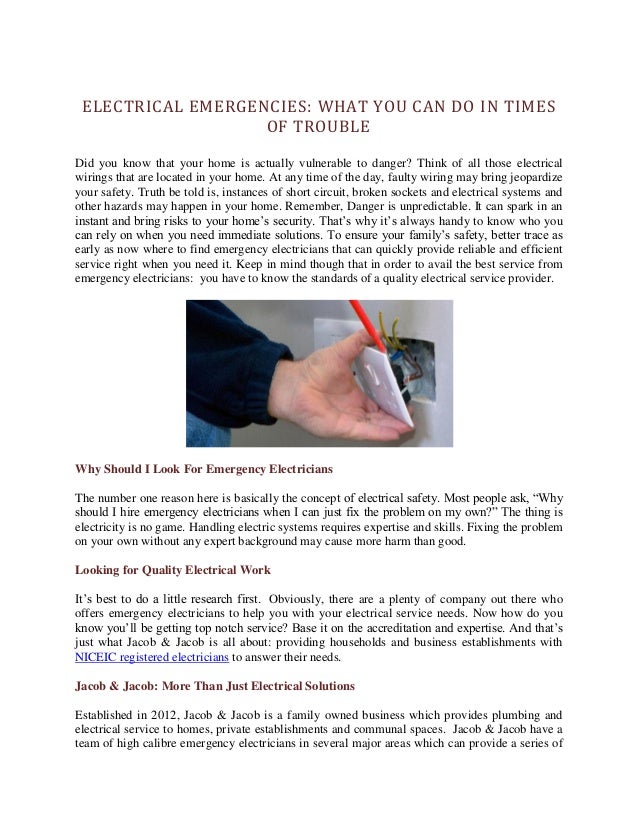 Electrical Emergencies What You Can Do in Times of Trouble