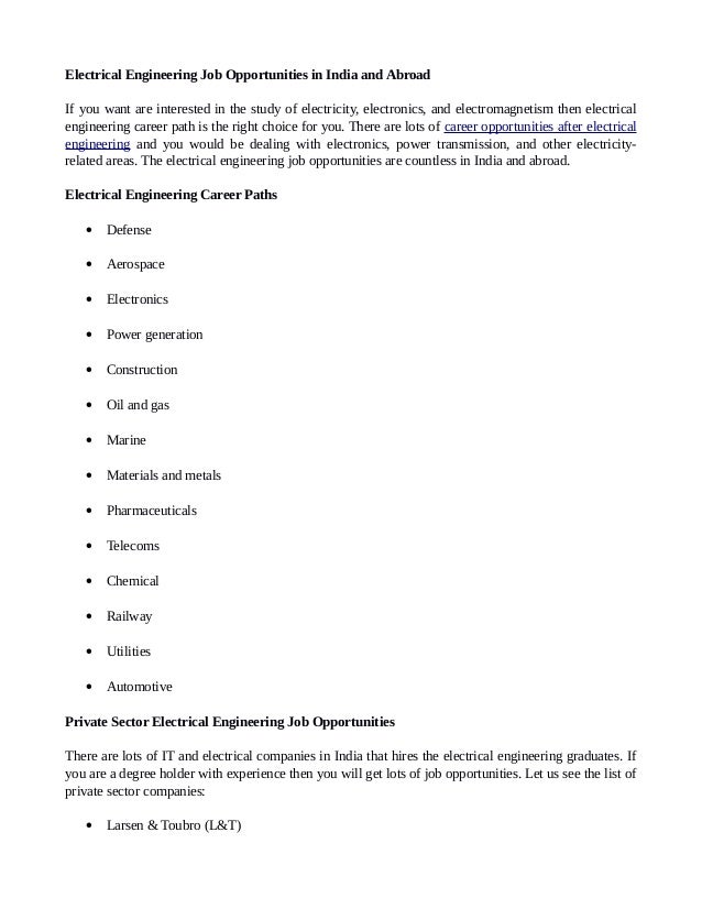 Electrical engineering job opportunities in india and abroad