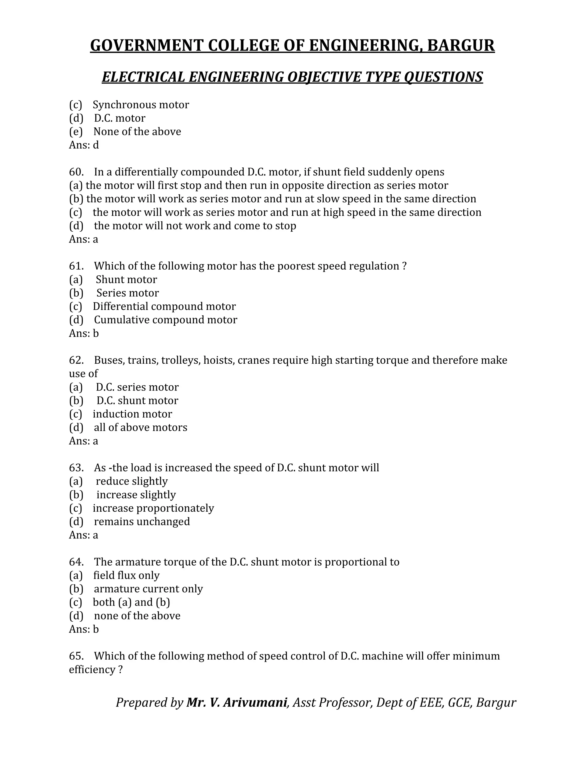 Electrical engineering objective type questions | PDF