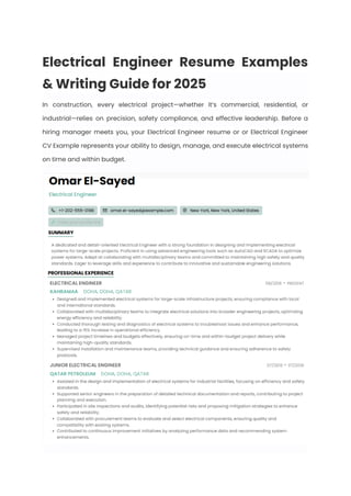 Electrical Engineer Resume Examples & Writing Guide for 2025 | PDF