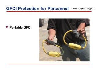  Portable GFCI
GFCI Protection for Personnel 1910.304(b)(3)(ii)(A)
 
