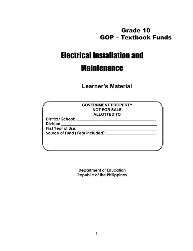 Electrical installation and maintenance module 10