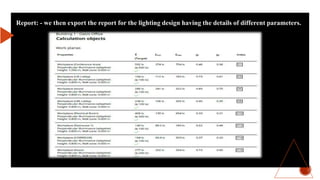 Report: - we then export the report for the lighting design having the details of different parameters.
 