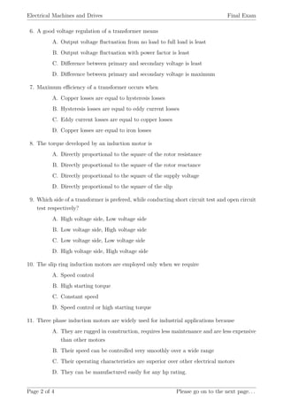 Electrical machines and drive final exam | PDF