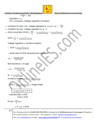 Electrical machines formula sheet for gate