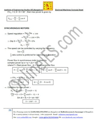 Electrical machines formula sheet for gate