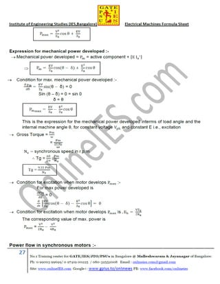 Electrical machines formula sheet for gate