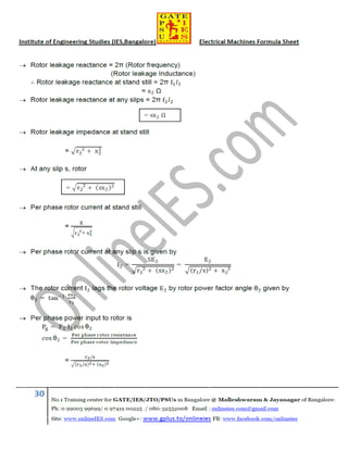 Electrical machines formula sheet for gate