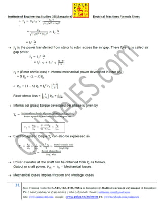 Electrical machines formula sheet for gate