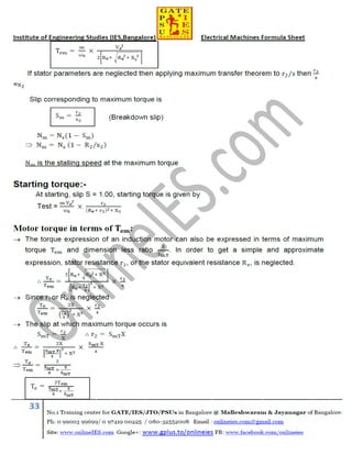 Electrical machines formula sheet for gate