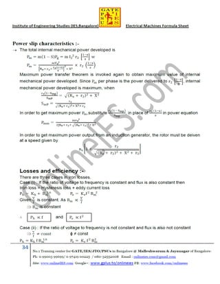 Electrical machines formula sheet for gate