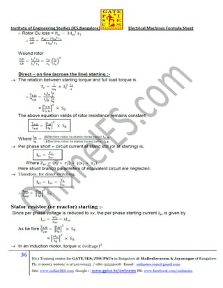 Electrical machines formula sheet for gate