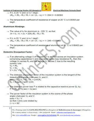 Electrical machines formula sheet for gate