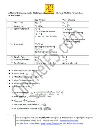 Electrical machines formula sheet for gate