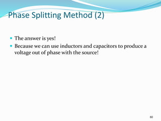 60
Phase Splitting Method (2)
 The answer is yes!
 Because we can use inductors and capacitors to produce a
voltage out of phase with the source!
 