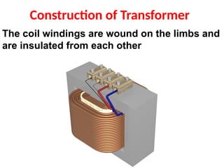 Construction of Transformer
The coil windings are wound on the limbs and
are insulated from each other
 
